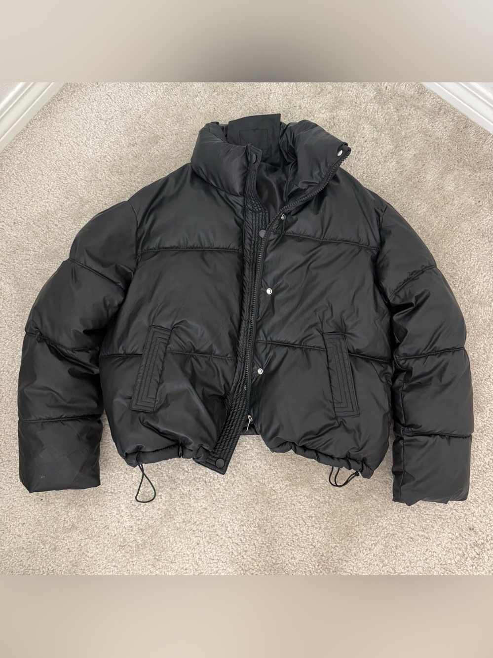 Express Black Puffer Jacket with High Collar